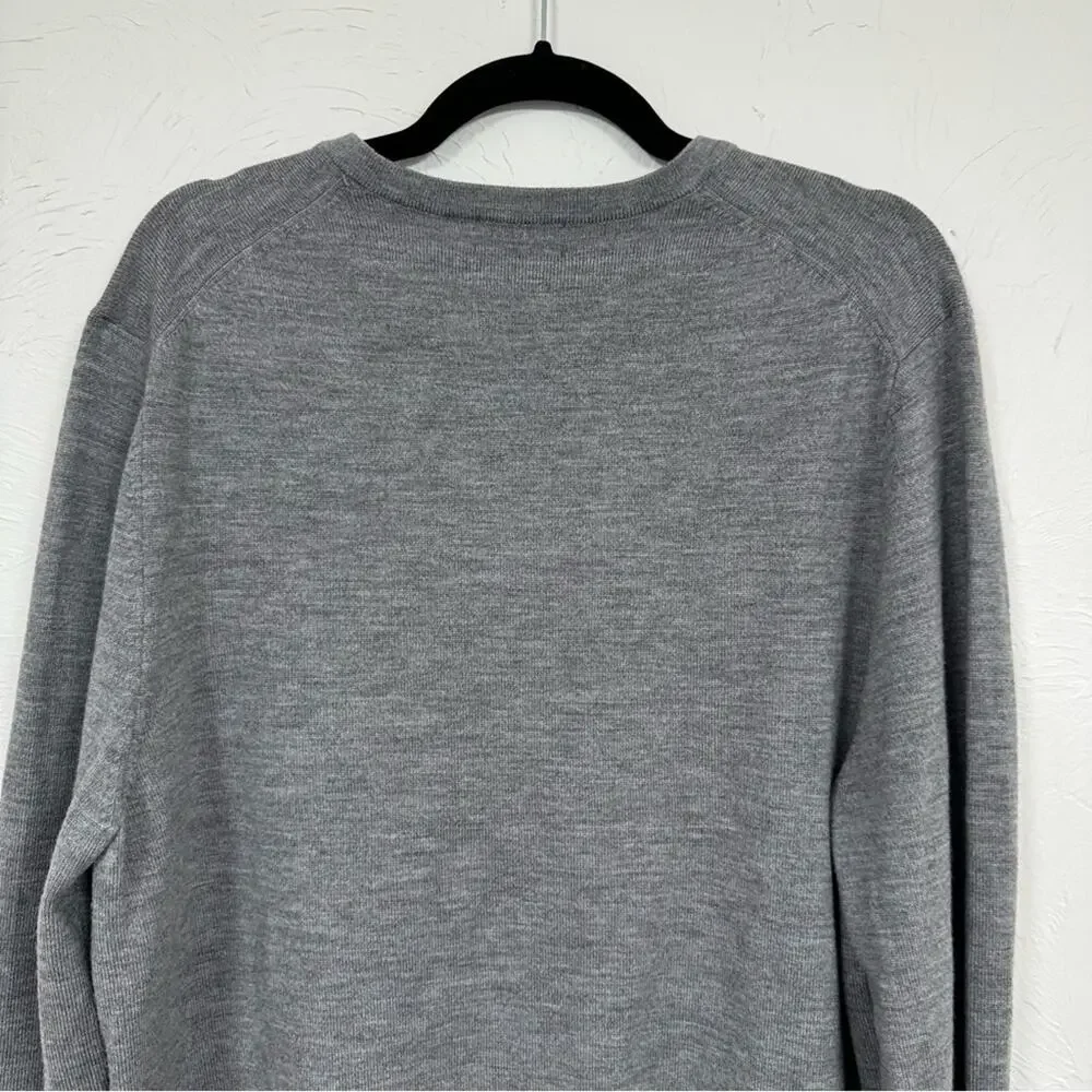 Brooks Brothers 346 Extra Fine Merino Wool Grey V Neck Mens Sweater L Preppy